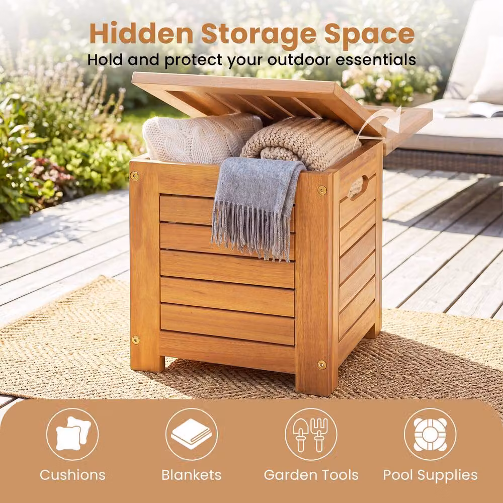 Costway 4-Piece Acacia Wood Outdoor Bench and Storage Box Set in Natural – 5