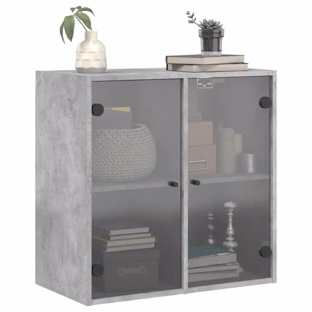 Berkfield Home Wall Mounted Cabinet with Glass Doors, Concrete Grey, W/D/H: 68 x 37 x 68.5 cm – 2