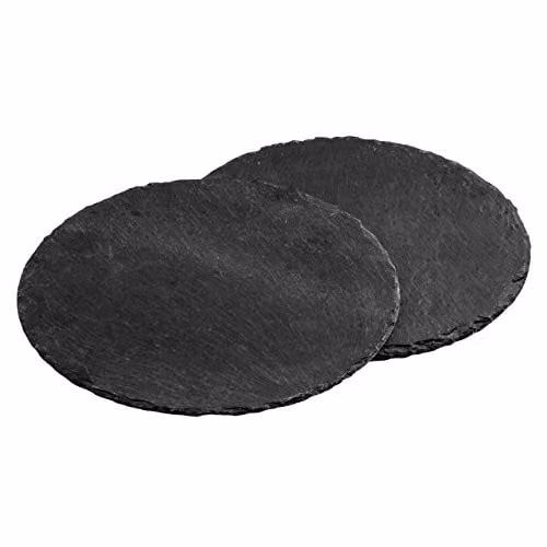 Premier Housewares Set of 2 Round Slate Placemats in Black and Grey, Diameter: 25 cm
