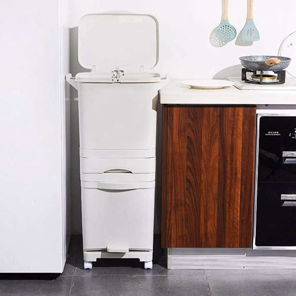 PAWNORA Slim Tall Kitchen Rubbish Waste Bin, White, 42 Litre – 2