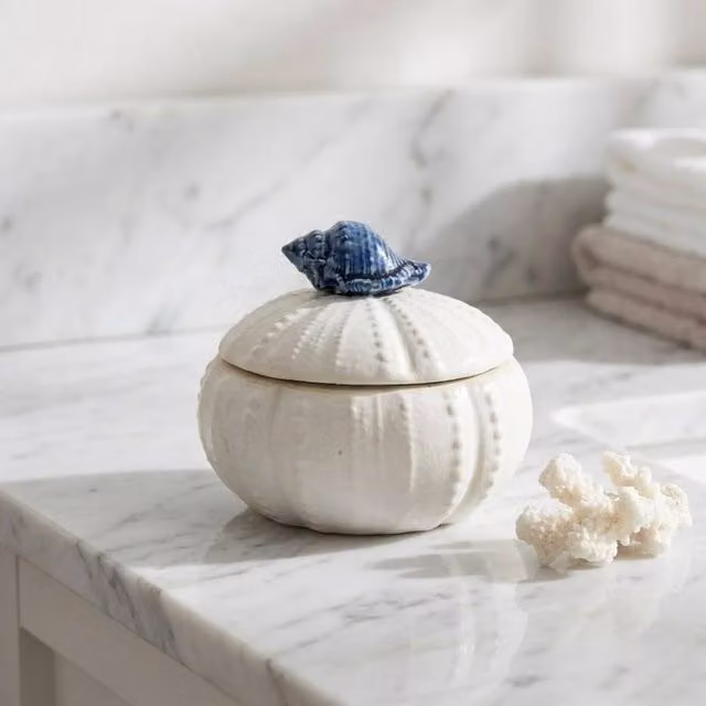 Garden Greatness Ocean Pearl Shell Trinket Pot, Multicolour Ceramic Maritime Tabletop Decor