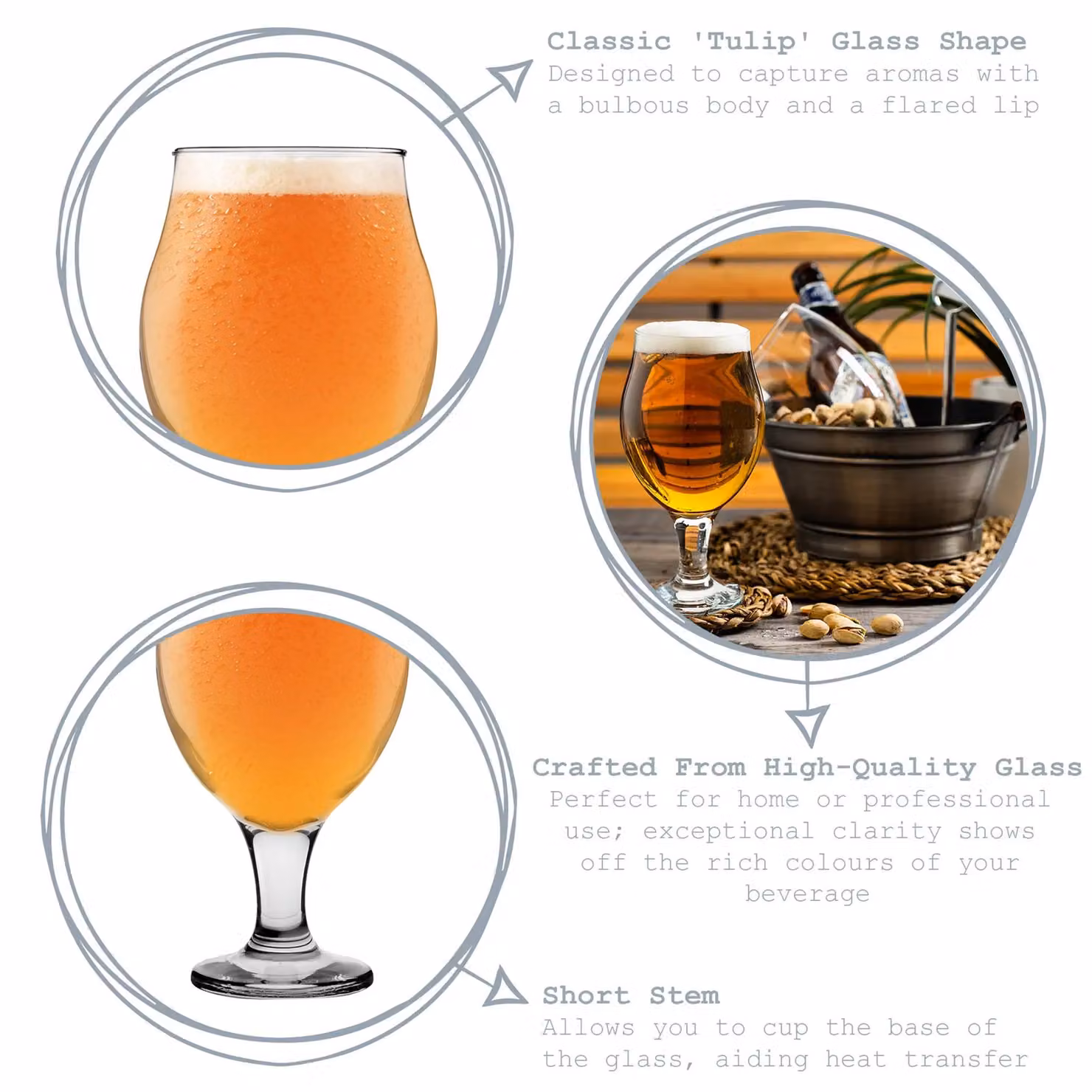 LAV Angelina Tulip Beer Glasses, Clear, 570ml, Pack of 6 – 2