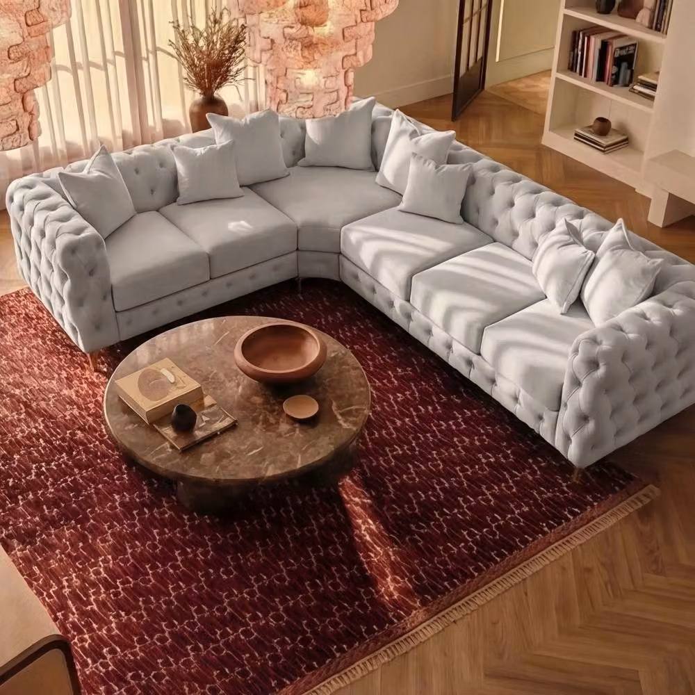 Sofaya Monaco Chesterfield 6 Seater Left Hand Corner Chaise Sofa in Light Grey Velvet – 2