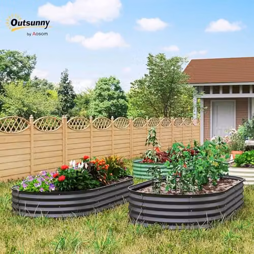Outsunny Set of 2 Grey Metal Raised Beds for Ornamental or Vegetable Gardens, W/D/H: 181 x 93 x 30 cm – 2