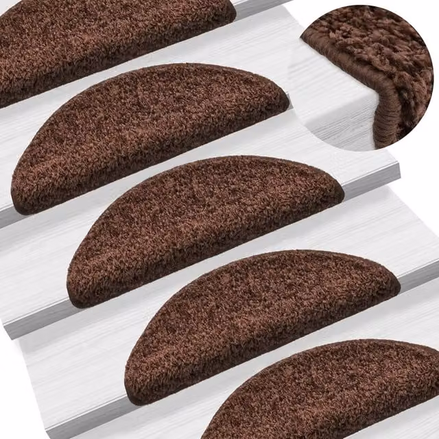 Berkfield Home Self-Adhesive Non-Slip Stair Mats, 10 Pack, Brown, W: 56 cm, D: 30 cm, H: 3 cm – 1