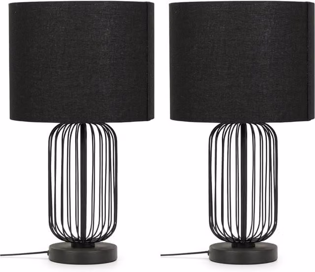 ValueLights Gabbia Set of 2 Black Metal Touch Table Lamps H: 44.5 cm x W: 12.0 cm x D: 12.0 cm