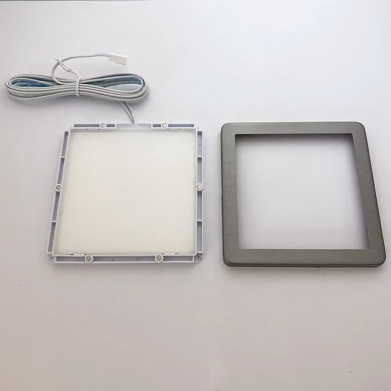 Loops 5x Brushed Nickel Ultra-Slim Square Under Cabinet Kitchen LED Light and Driver Kit in Silver with Warm White Diffused Light