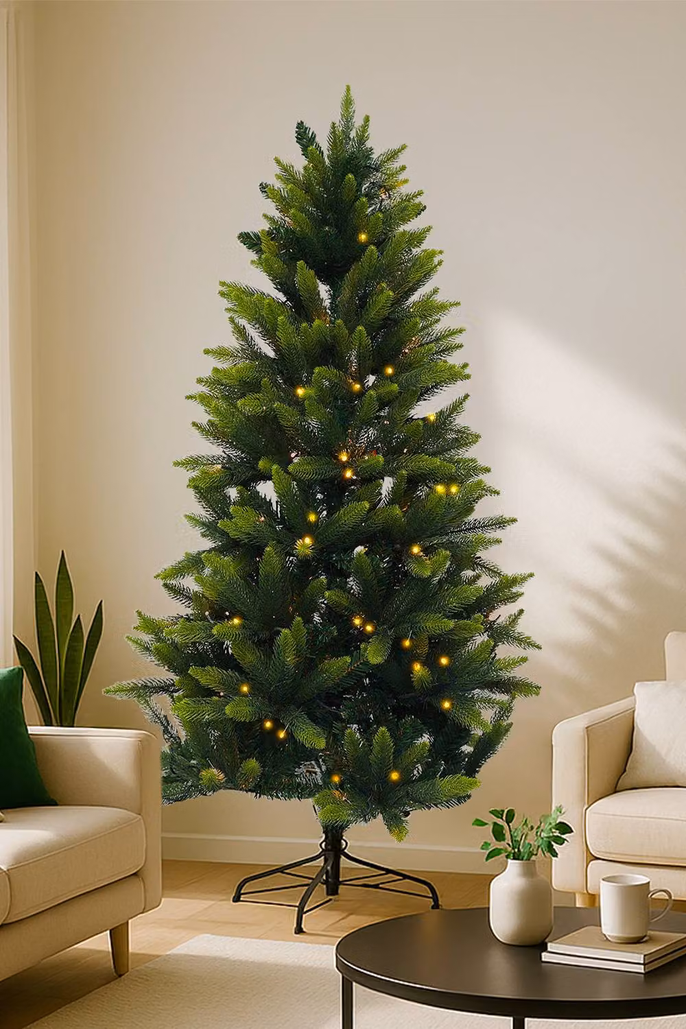 Neel Blue Green Pine Artificial Christmas Tree with Warm White LEDs, Height: 152.4 cm – 5