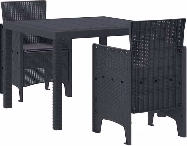 Berkfield Home 3 Piece Anthracite Poly Rattan Garden Dining Set with Cushions in Dark Grey – 1