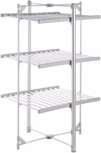 PAWNORA 3-Tier Heated Clothes Airer Drying Rack in Silver