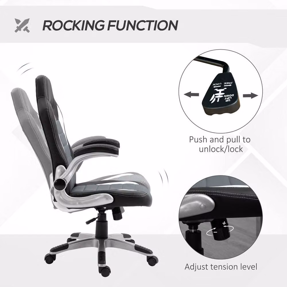 KORVIXA Grey and White Racing Gaming Chair with Height Adjustment and 360 Degree Swivel – 3