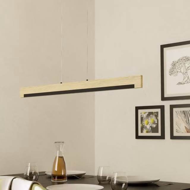 Eglo Camacho Modern LED Pendant Ceiling Light in Black and Wood