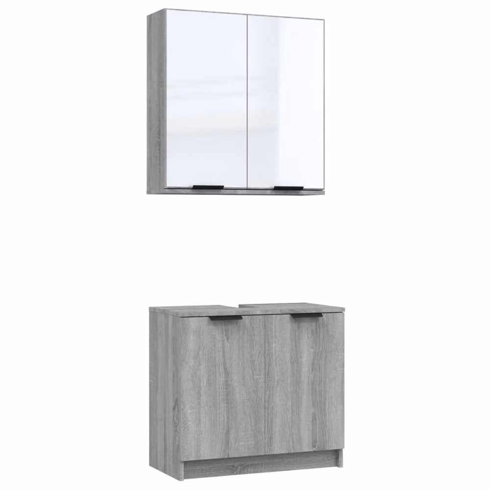 Berkfield Home 2 Piece Grey Modern Bathroom Cabinet Set with Mirror and Internal Shelves, W/D/H: 64.5 x 33.5 x 59.0 cm – 2