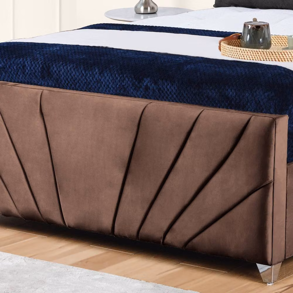 UK Bed Furniture Sunrise Upholstered Velvet Slatted Base Bed in Brown, W/D/H: 120 x 200 cm – 3