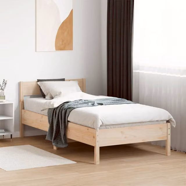 Berkfield Home Small Single Solid Wood Pine Bed Frame, Brown, W/D/H: 75 x 190 cm – 1