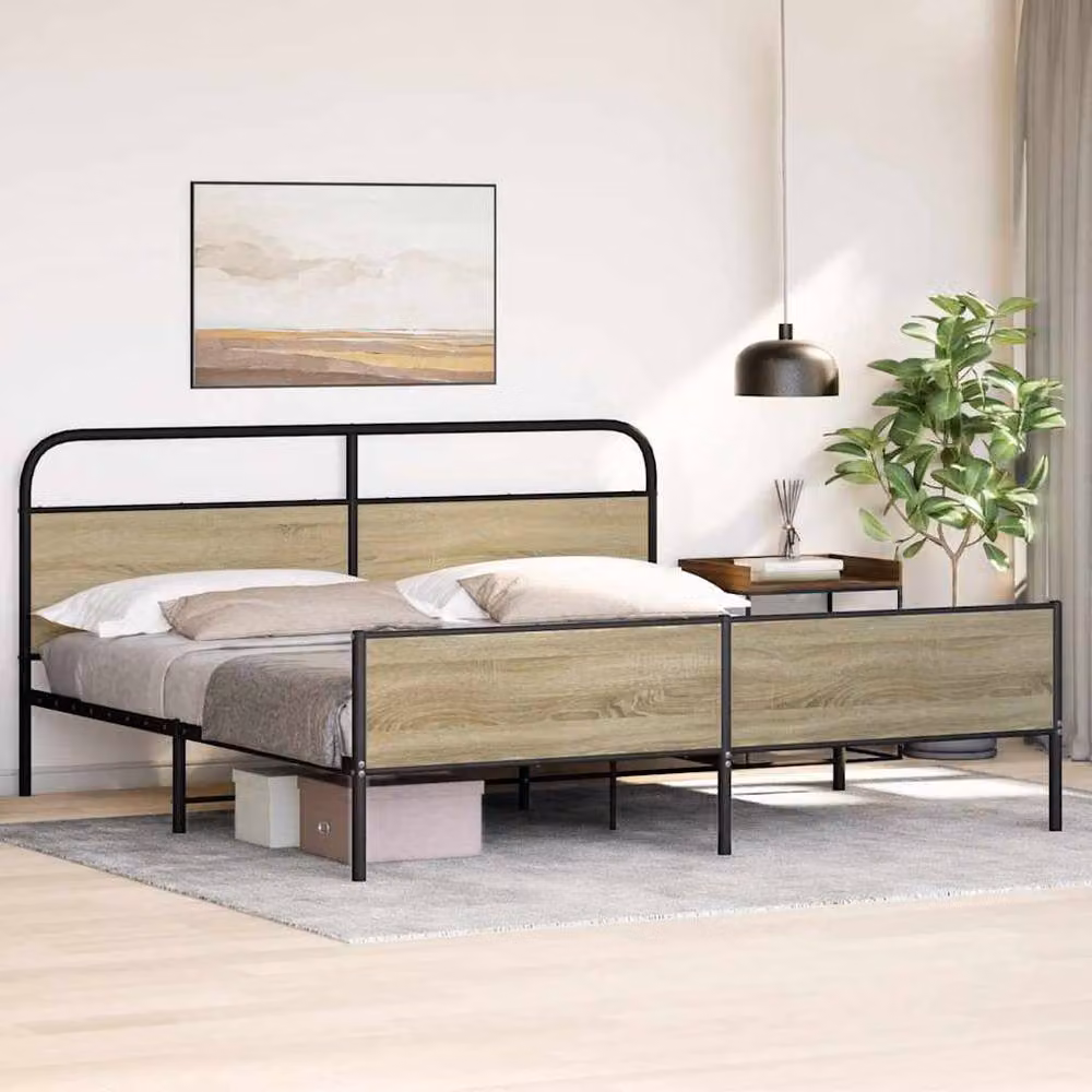 Berkfield Home Metal Bed Frame in Sonoma Oak Brown, W/D/H: 180 x 200 cm Super King – 2