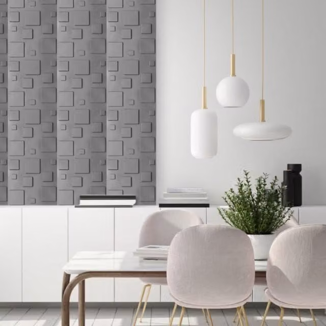 Novecrafto 3D Blocks Design PVC Wall Panels in Silver and Grey, 6 Sheets, W/D/H: 50 x 50 x 50 cm – 1