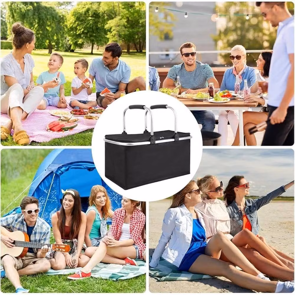FORGEVIO 30L Large Insulated Folding Picnic Lunch Bag in Black – 3