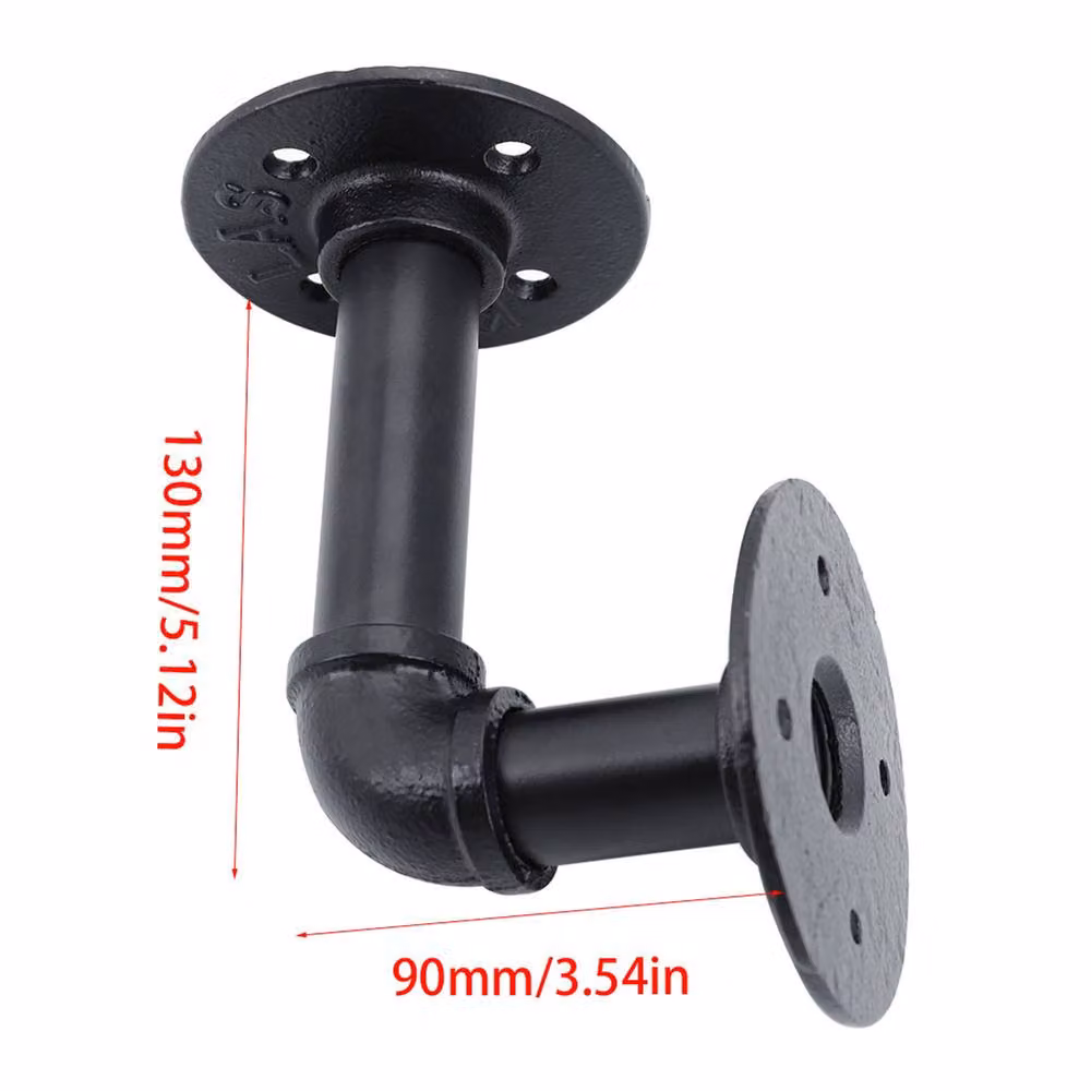 Garden Sanctuary 2-Pack Industrial Style Black Matt Iron Pipe Wall Mounted Shelf Brackets – 4