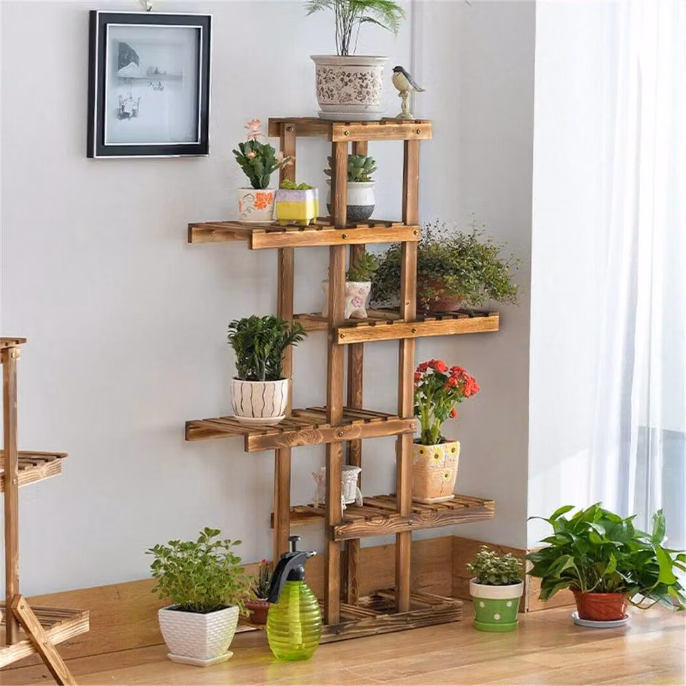 FLAVORA Reinforced Rustic Wood Plant Stand in Brown or Sand, H 131 x W 25 x D 25 cm – 4