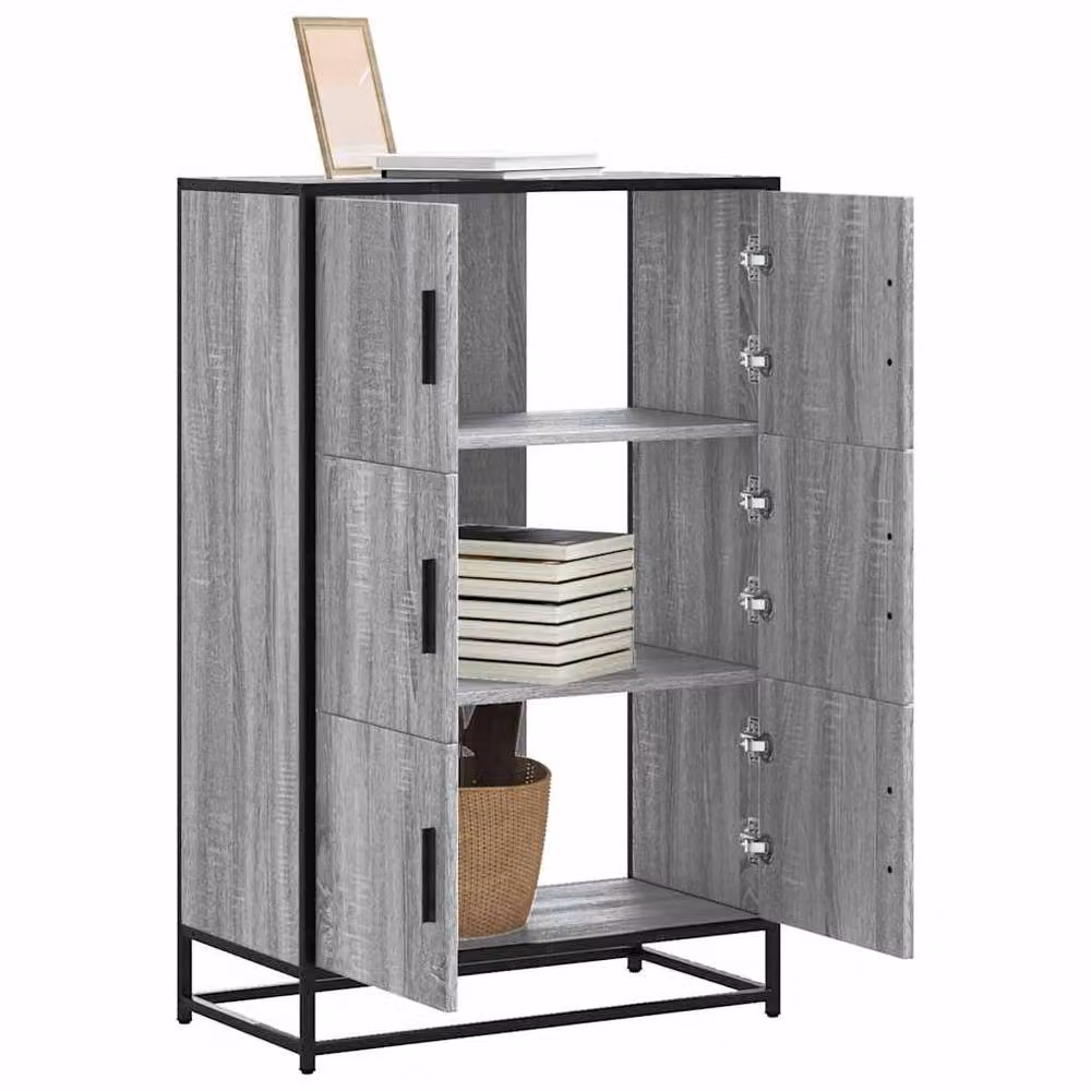 Berkfield Home Grey Sonoma Highboard in Engineered Wood and Metal, W/D/H: 68 x 35 x 106.5 cm – 2