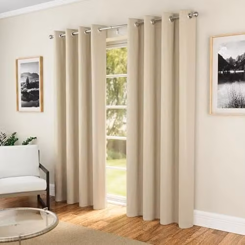 Enhanced Living Plain Supersoft Thermal Blackout Eyelet Curtains, Beige, W: 229 cm, H: 229 cm