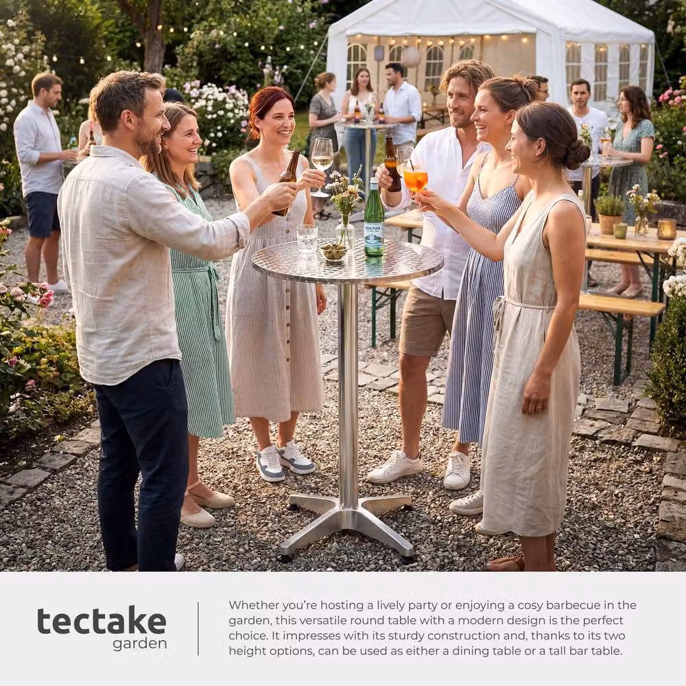 tectake Viktor Aluminum Bistro Table in Silver, Foldable and Height-Adjustable, Diameter: 60 cm – 5