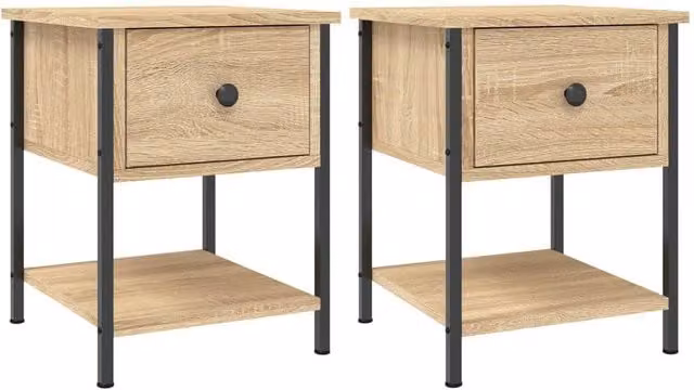 Berkfield Home Set of 2 Bedside Tables in Sonoma Oak and Tan, W/D/H: 34 x 35.5 x 45 cm