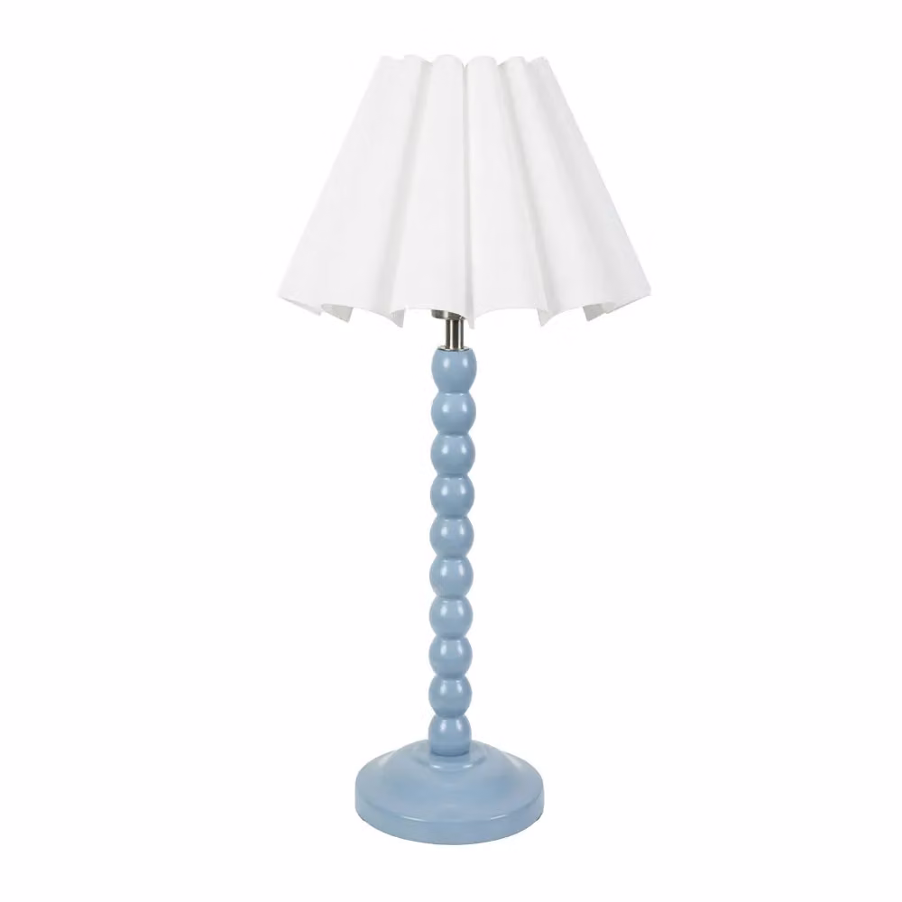 ValueLights Bobbins Powder Blue Table Lamp with Scallop Tapered Fabric Shade and LED Bulb – 2