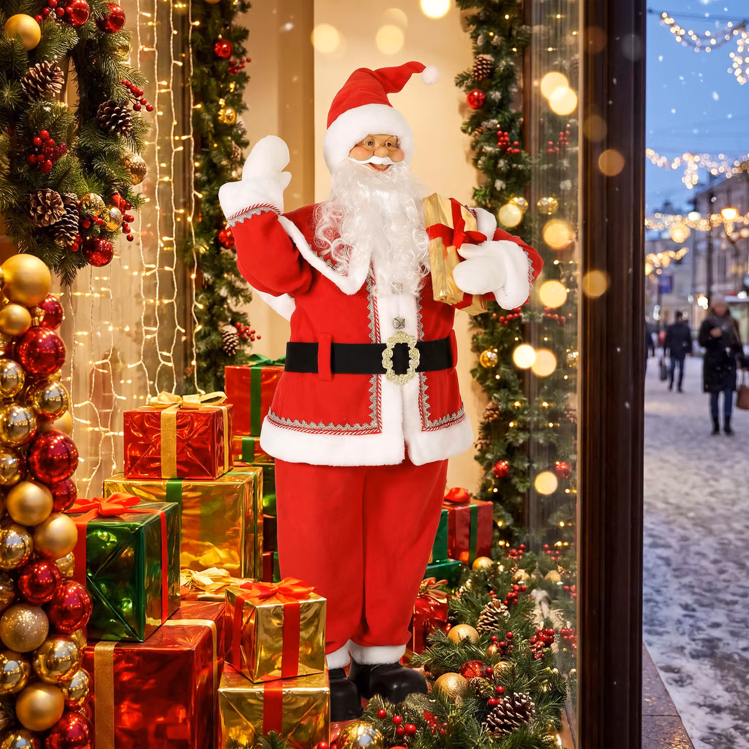 HOMCOM 5ft Life Size Animated Singing Santa Claus in Red with Rotating Head, Waving Hand and Posable Arms, Height: 152.4 cm – 9