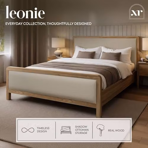 X Rocker Leonie Shadow Ottoman Double Bed Frame with Upholstered Fabric Headboard and Lift Up Base, Ash, W: 140 cm, D: 200 cm, H: 137 cm – 2
