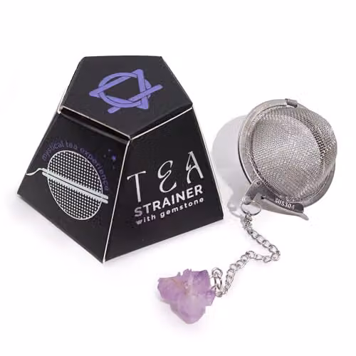 Ancient Wisdom Purple Amethyst Raw Crystal Gemstone Tea Strainer with Fine Mesh Stainless Steel Sieve