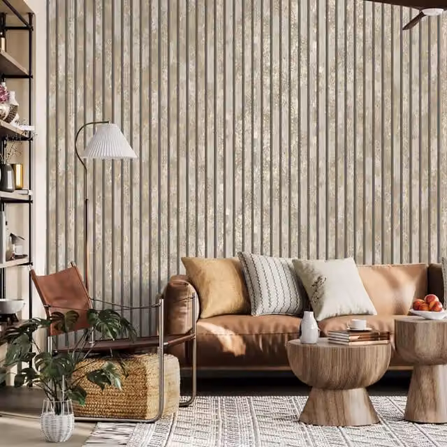 Crown Carbon Oxidize Striped Wallpaper in Petrol, Grey and Beige