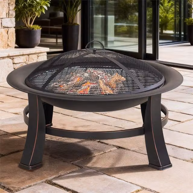 Abrihome Black Steel Fire Pit Bowl with BBQ Grill, Diameter: 83 cm