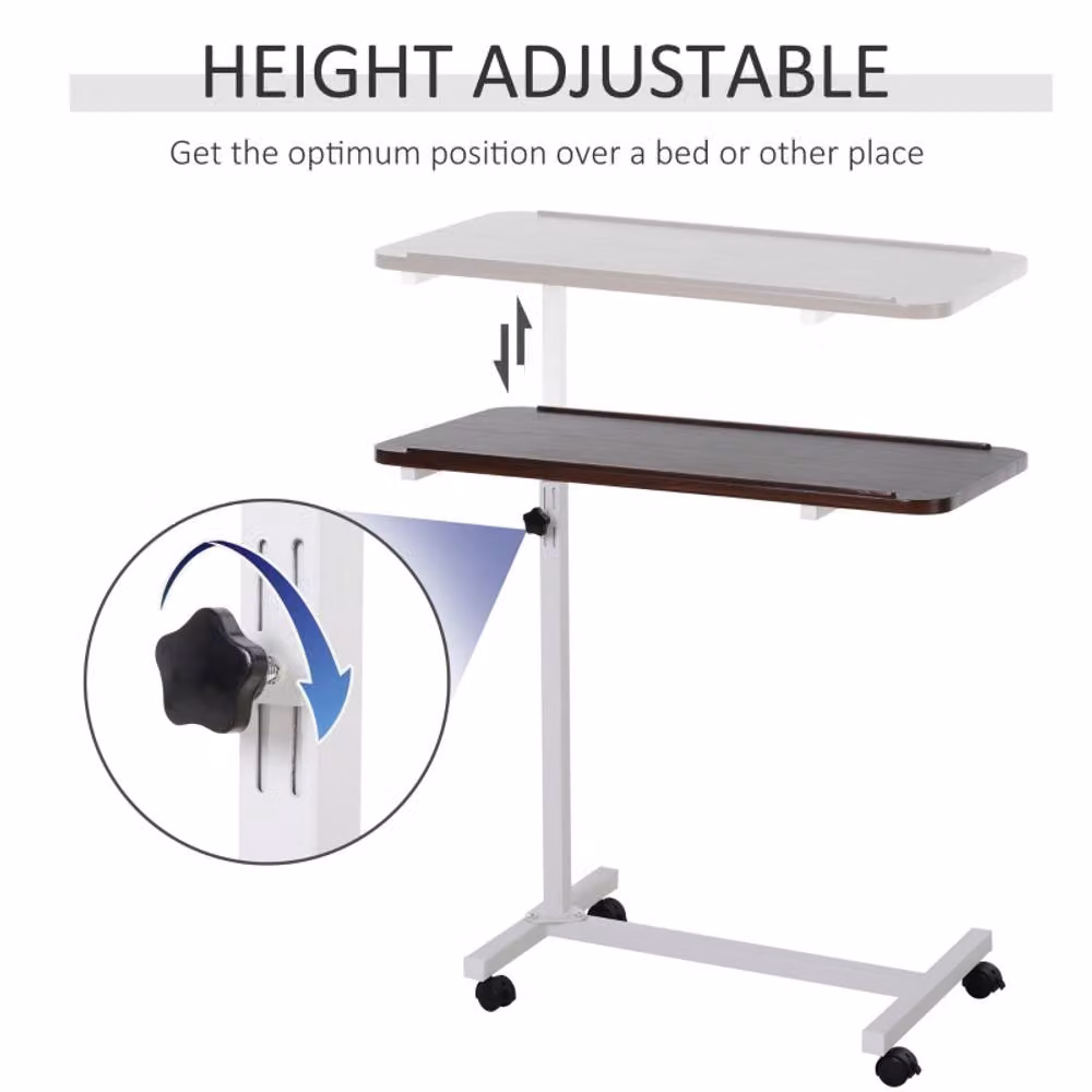 STILVORA Height Adjustable Overbed Table with Castors in Brown – 2