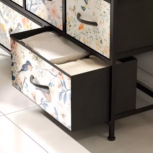 HOMCOM Modern White Fabric Bedroom Chest of Drawers with 5 Drawers – 9
