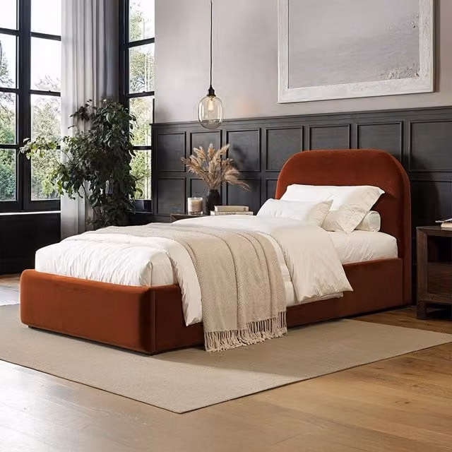 Flair Alba Single Ottoman Bed in Orange Velvet, W/D/H: 90 x 190 cm