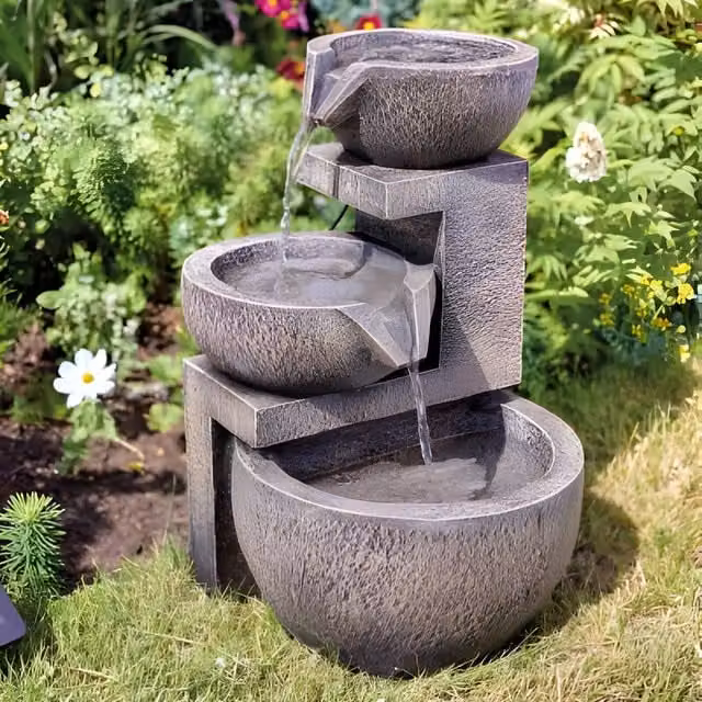 Primrose Genoa Stone Effect Cascading Tabletop Water Feature with Solar Panel, Grey