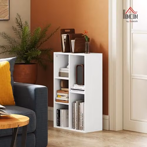 HOMCOM 2-Tier Cube Bookshelf with 5 Open Storage Compartments in White – 2