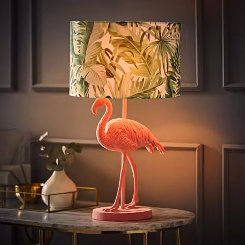 ValueLights Pink Flamingo Table Lamp with Fabric Lampshade and LED Bulb – 2