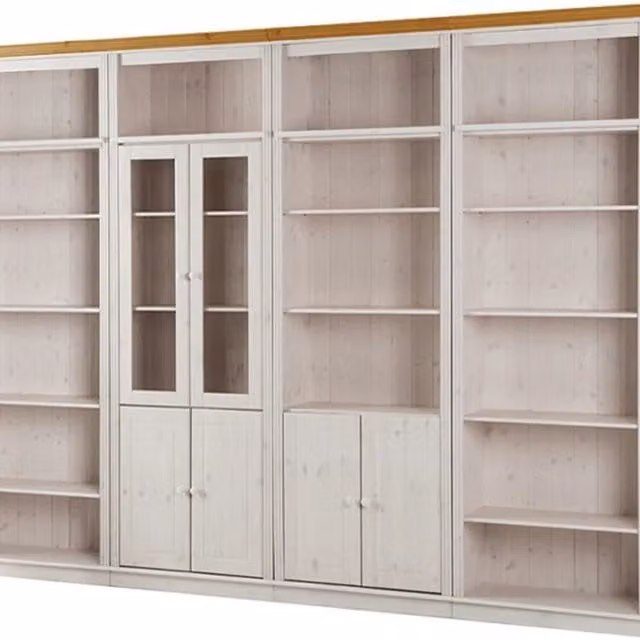 Dorel Anita Wall Unit 5 in White and Honey Pine Wood with Glass Display Vitrine Doors