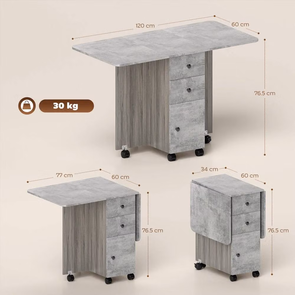Wyld Haus Dorette Grey Drop Leaf Dining Table with Storage W/D/H: 60 x 60 x 76.5 cm – 4