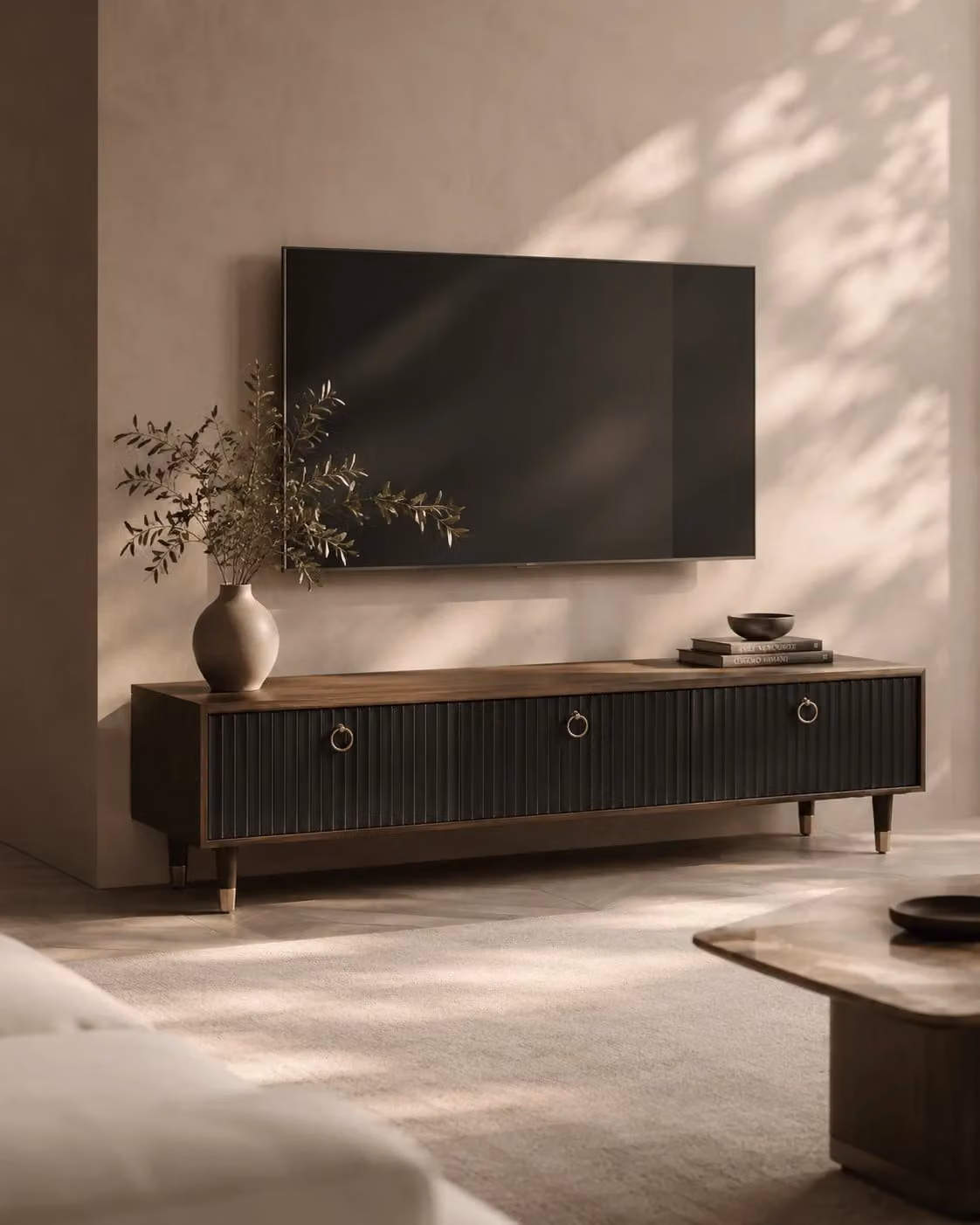 Tommy Franks Trueno Mid-Century Walnut Wood TV Unit in Grey and Brown, W: 172.5 cm, D: 50.0 cm, H: 45.0 cm