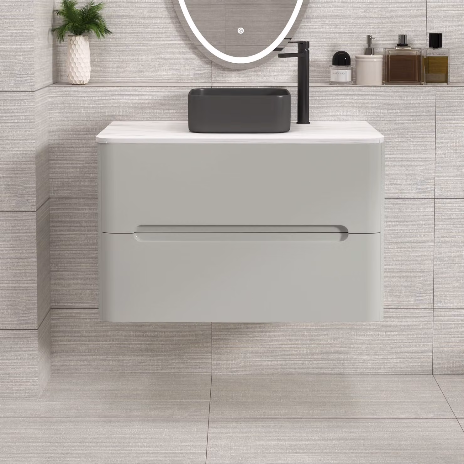 Royal Bathrooms Venice 800mm Dove Grey Wall Hung Vanity Unit with 2 Drawers and Art Square Basin