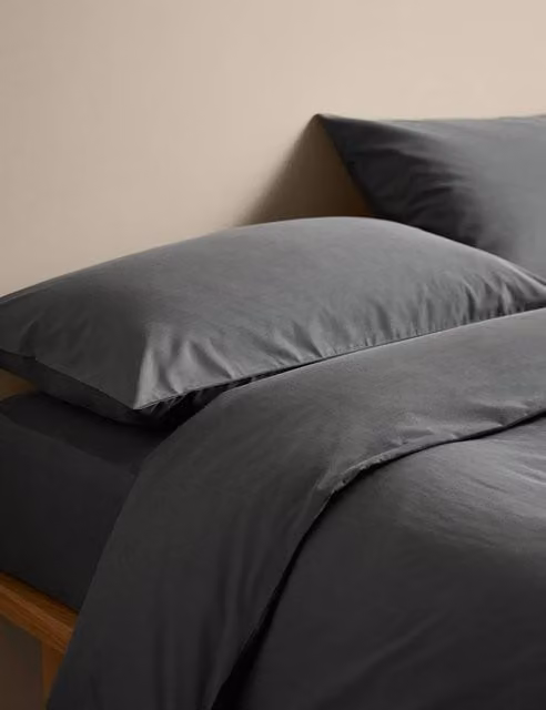 M&S Body Sensor Pure Cotton Bedding Set, Charcoal Grey, 200 x 200 cm