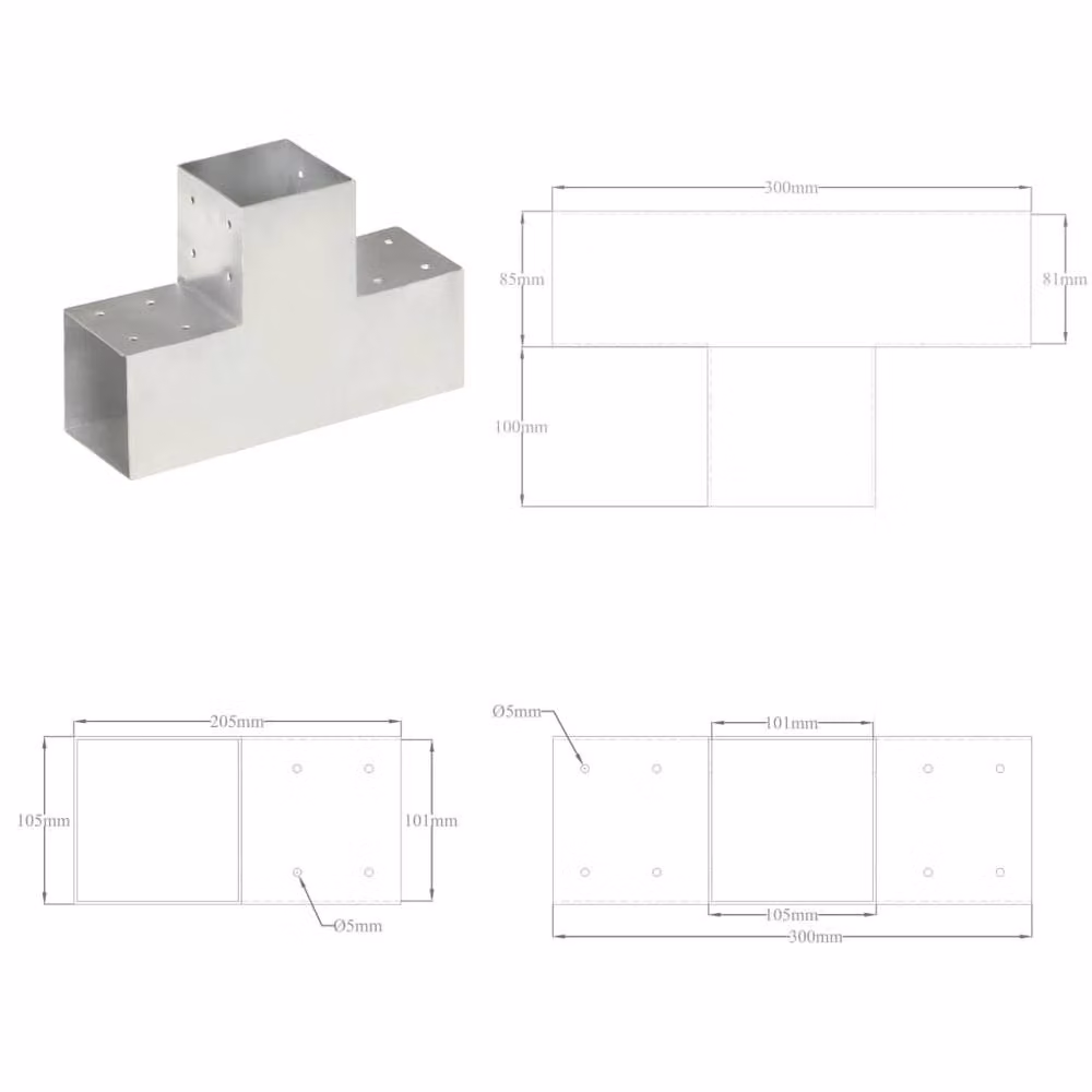 Berkfield Home T-Shape Galvanised Metal Post Connector, Silver, 101 x 101 mm – 2