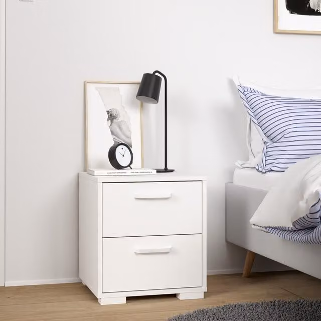 Furniture To Go Sofia Nightstand with 2 Drawers in White Rustic Oak Wood