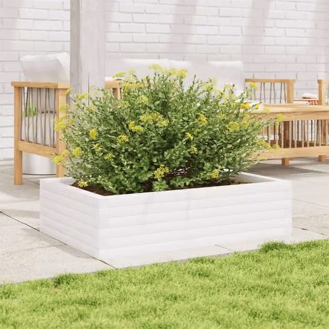 Berkfield Home Decorative White Solid Wood Pine Garden Planter W: 90 cm, D: 60 cm, H: 23 cm