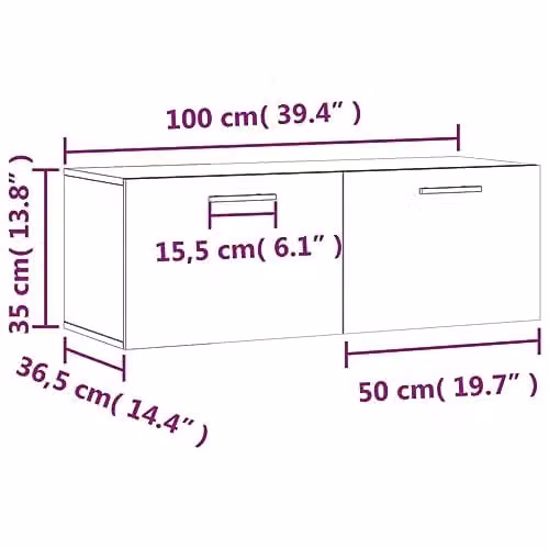 vidaXL Wall Cabinet in Smoked Oak, W/D/H: 100 x 36.5 x 35 cm – 3