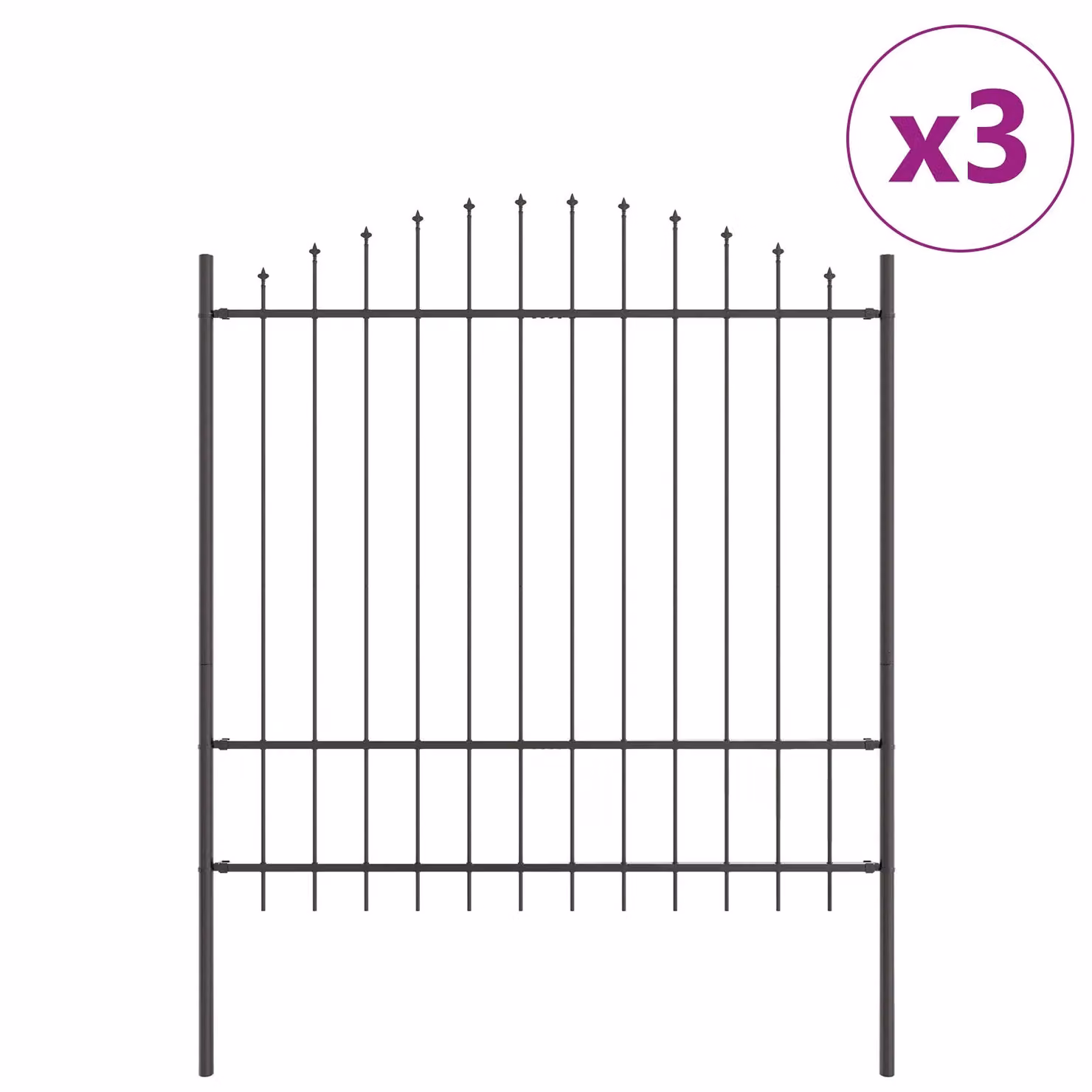 Berkfield Grey Steel Hoop Top Garden Fence, W: 510 cm, H: 175 cm – 2